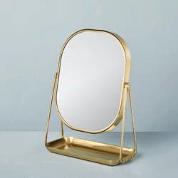 Hearth & Hand with Magnolia Brass Vanity Flip Mirror with Tray - Hearth & Hand™ with Magnolia: Swivel, 3X Magnification, Rectangular