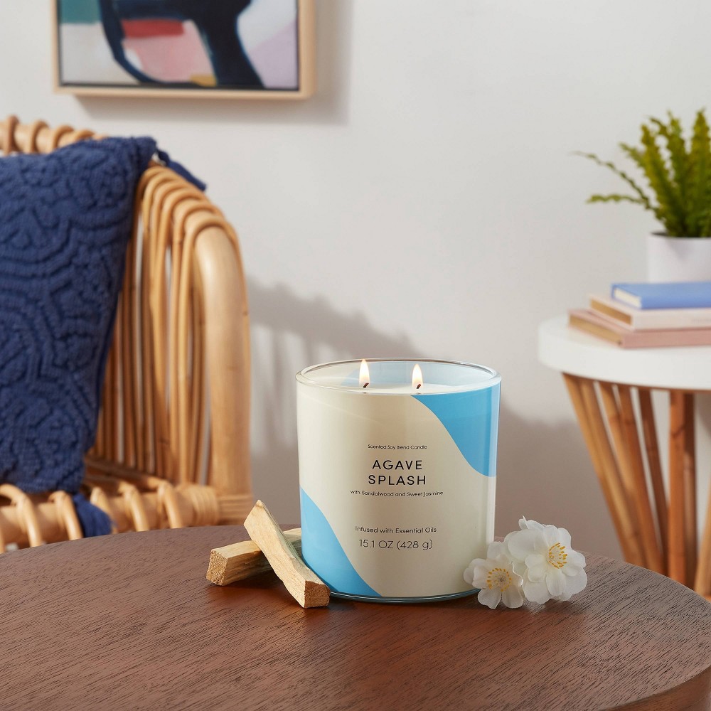 15.1oz Candle Color Block Artwork Agave Splash Yellow/Cream Opalhouse