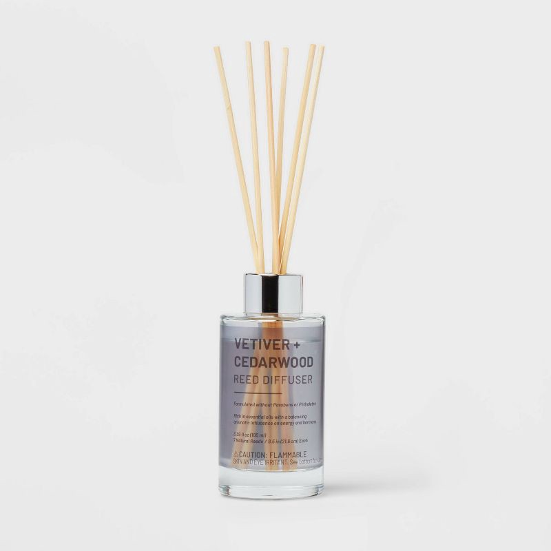 slide 3 of 3, 100ml Glass Reed Diffuser Vetiver & Cedarwood Brown - Threshold™: Aromatherapy, No Battery Needed, 100 ml