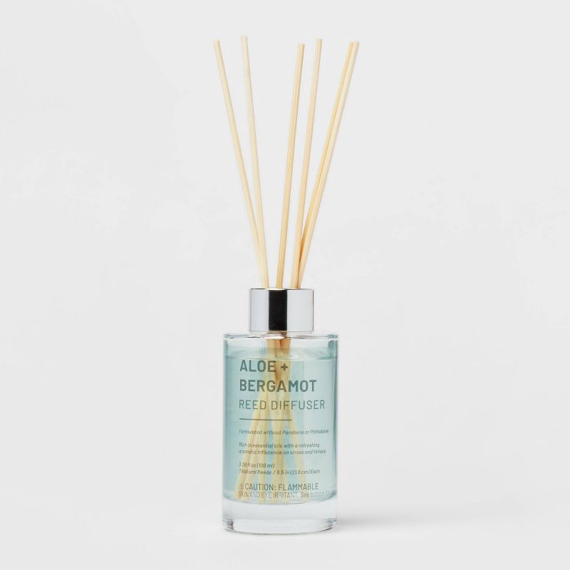 slide 3 of 3, 100ml Glass Reed Diffuser Aloe & Bergamot Light Mint Green - Threshold™: Paraben-Free Home Fragrance, 100 ml