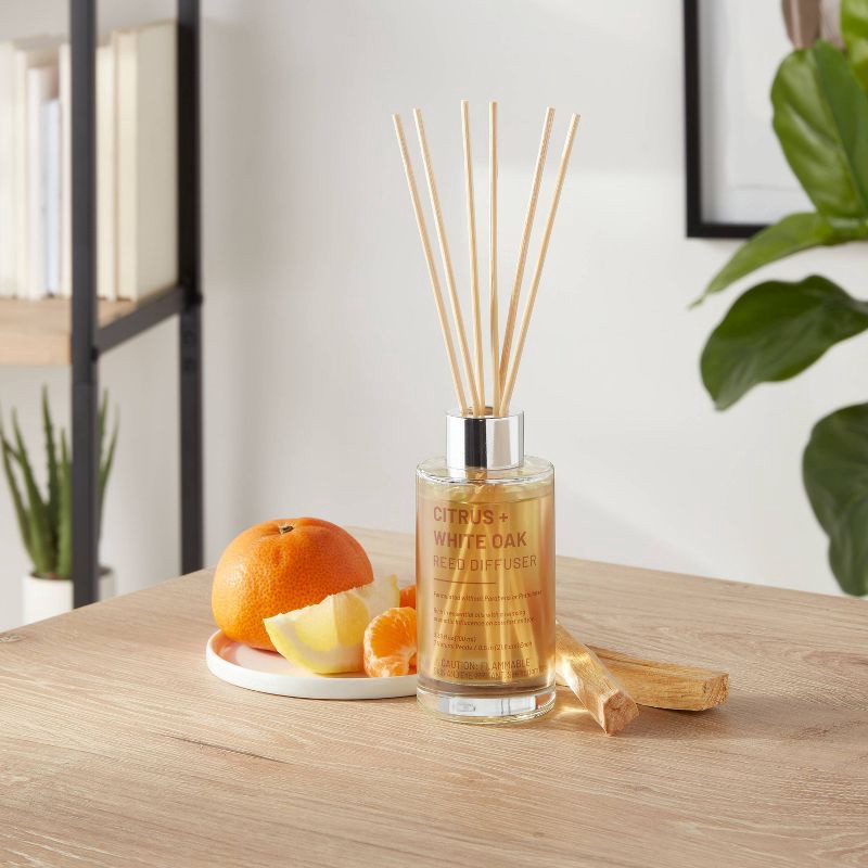 slide 2 of 3, 100ml Glass Reed Diffuser Citrus & White Oak Yellow - Threshold™: Aromatherapy Scent Sticks, Room Freshener, 100 ml