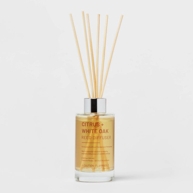 slide 3 of 3, 100ml Glass Reed Diffuser Citrus & White Oak Yellow - Threshold™: Aromatherapy Scent Sticks, Room Freshener, 100 ml