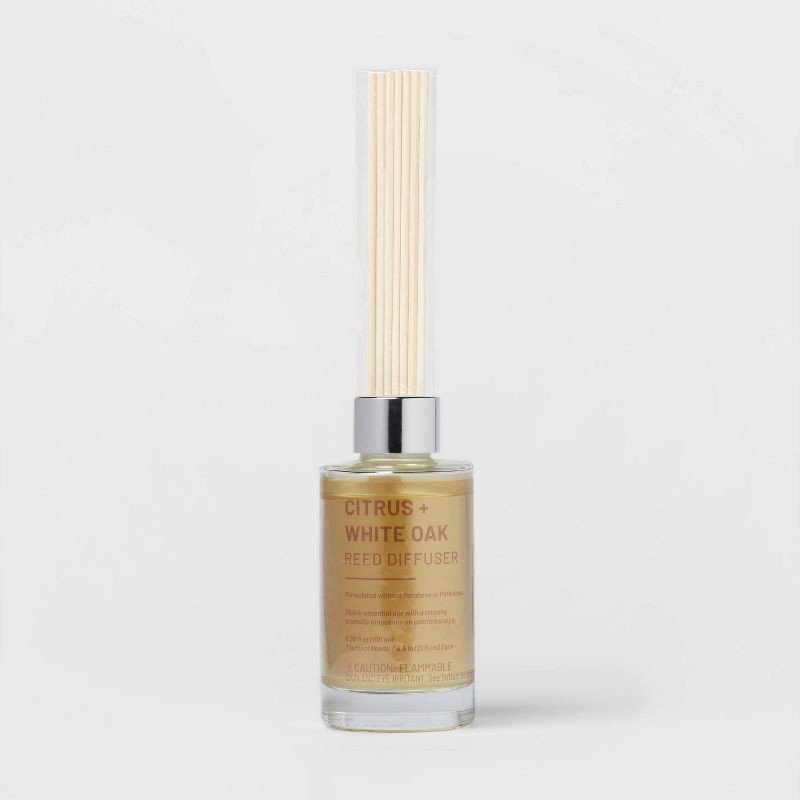 slide 1 of 3, 100ml Glass Reed Diffuser Citrus & White Oak Yellow - Threshold™: Aromatherapy Scent Sticks, Room Freshener, 100 ml