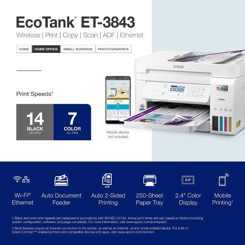 slide 15 of 17, Epson EcoTank ET-3843 All-in-One Cartridge-Free Supertank Printer, 1 ct