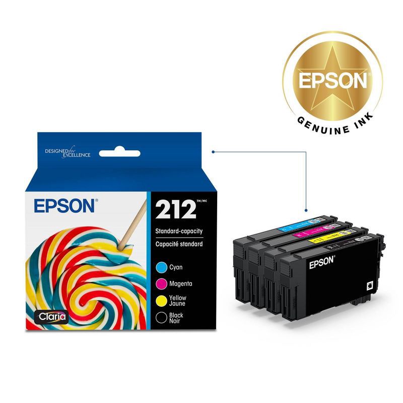 slide 2 of 6, Epson 212 Black C/M/Y 4pk Ink Cartridges - Black Cyan Magenta Yellow (T212120-BCS): Standard Yield for Epson Printers, 4 ct