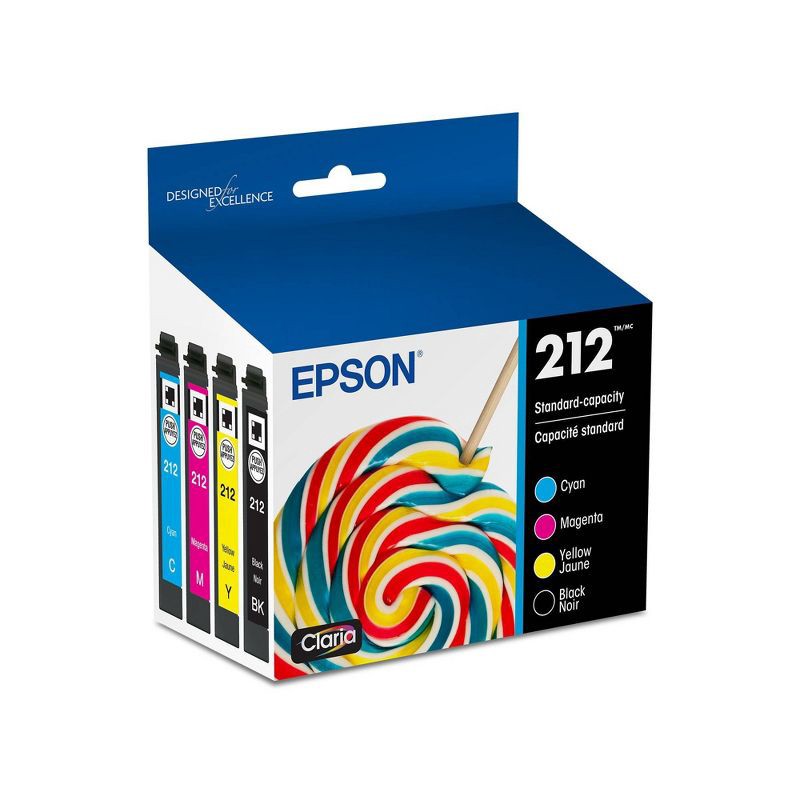 slide 1 of 6, Epson 212 Black C/M/Y 4pk Ink Cartridges - Black Cyan Magenta Yellow (T212120-BCS): Standard Yield for Epson Printers, 4 ct