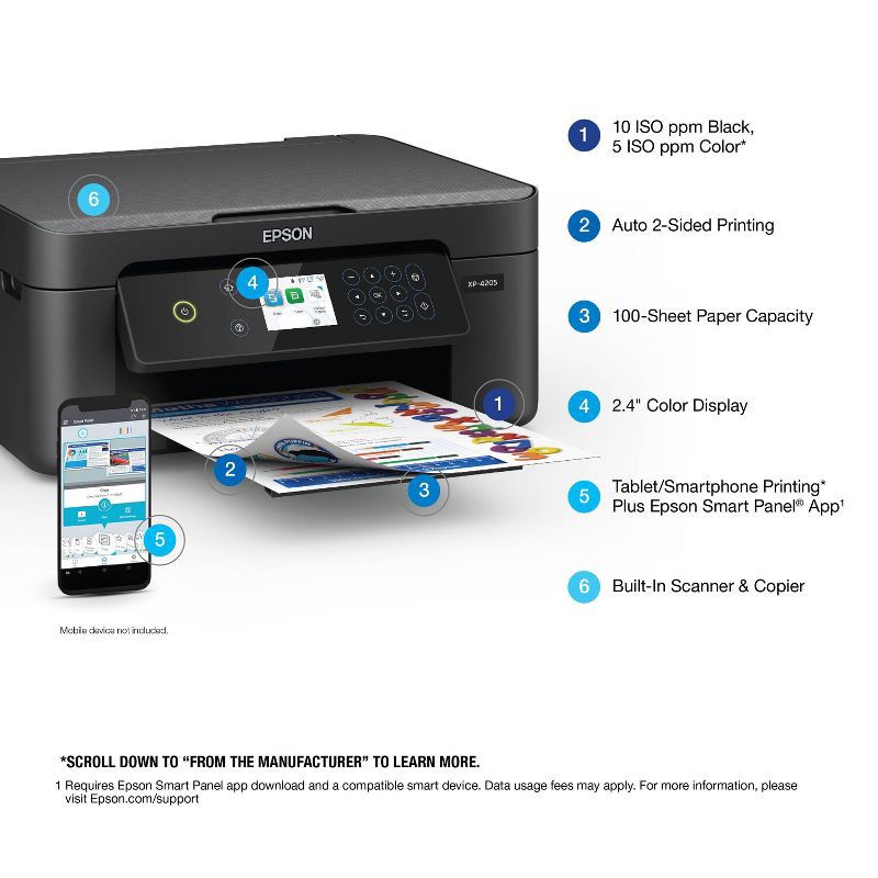 slide 4 of 8, Epson Expression Home XP-4205 Small-in-One Inkjet Printer, Scanner, Copier - Black, 1 ct