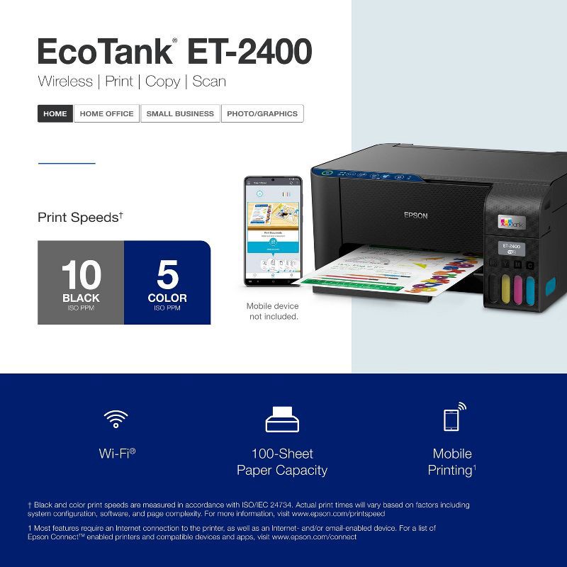 slide 5 of 12, Epson EcoTank ET-2400 All-in-One Cartridge-Free Supertank Printer, Copier, Scanner - Black, 1 ct