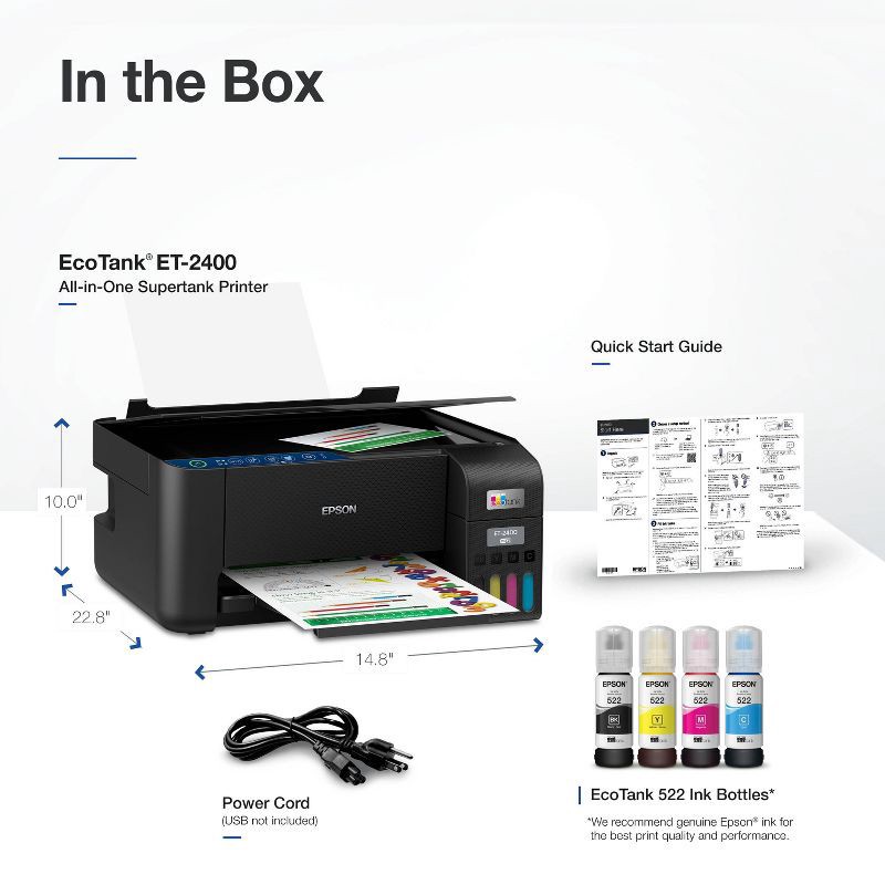 slide 7 of 12, Epson EcoTank ET-2400 All-in-One Cartridge-Free Supertank Printer, Copier, Scanner - Black, 1 ct