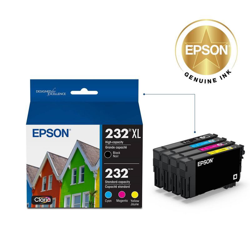 slide 2 of 6, Epson 232XL Black 232 C/M/Y 4pk Ink Cartridges - Black Cyan Magenta Yellow (T232XL-BCS): High Yield Printer Ink, 4 ct