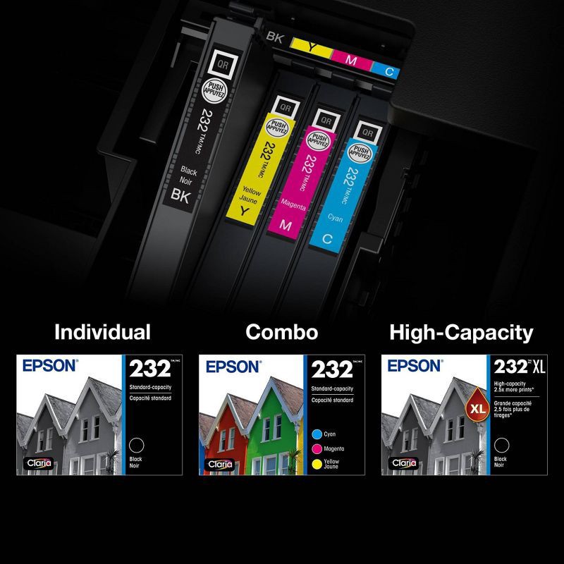 slide 5 of 6, Epson 232XL Black 232 C/M/Y 4pk Ink Cartridges - Black Cyan Magenta Yellow (T232XL-BCS): High Yield Printer Ink, 4 ct