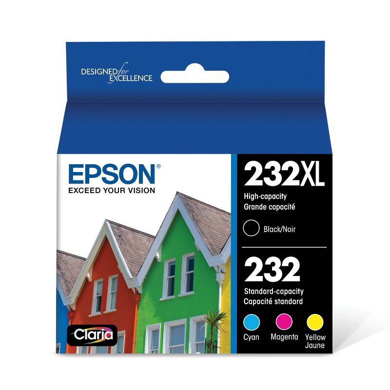 slide 1 of 5, Epson 232XL Black 232 C/M/Y 4pk Ink Cartridges - Black Cyan Magenta Yellow (T232XL-BCS), 4 ct