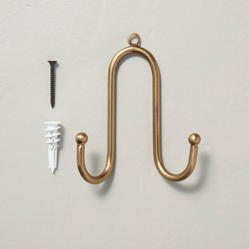 Double Prong Metal Wall Hook Brass Finish - Hearth & Hand with Magnolia 1  ct