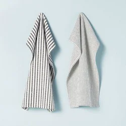 Hearth & Hand with Magnolia 2ct Ticking Stripe Kitchen Towel Set Dark Gray/Cream - Hearth & Hand™ with Magnolia: Cotton-Linen, Absorbent, Machine Washable