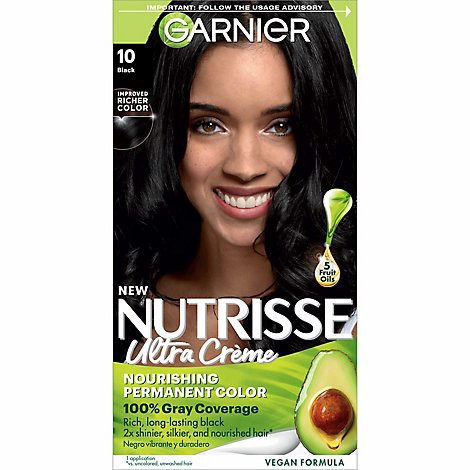 slide 1 of 1, Garnier Nutrisse Nourishing Hair Color Creme With Five Oils 10 Black (Licorice) Kit - Each, 1 ct
