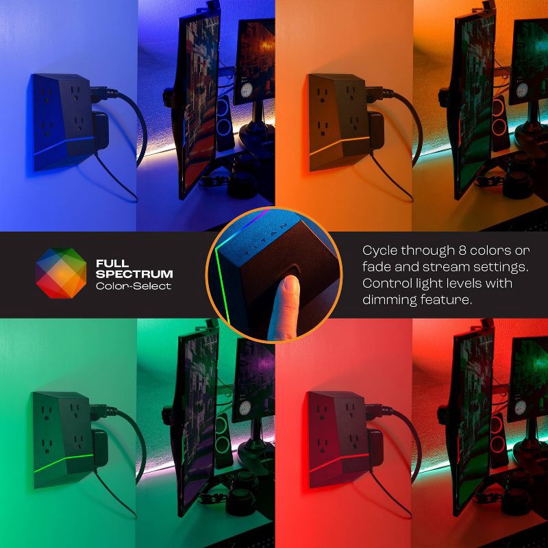 slide 2 of 8, Titan 6-Outlet Surge Tap 560J Multi Color LED, 1 ct