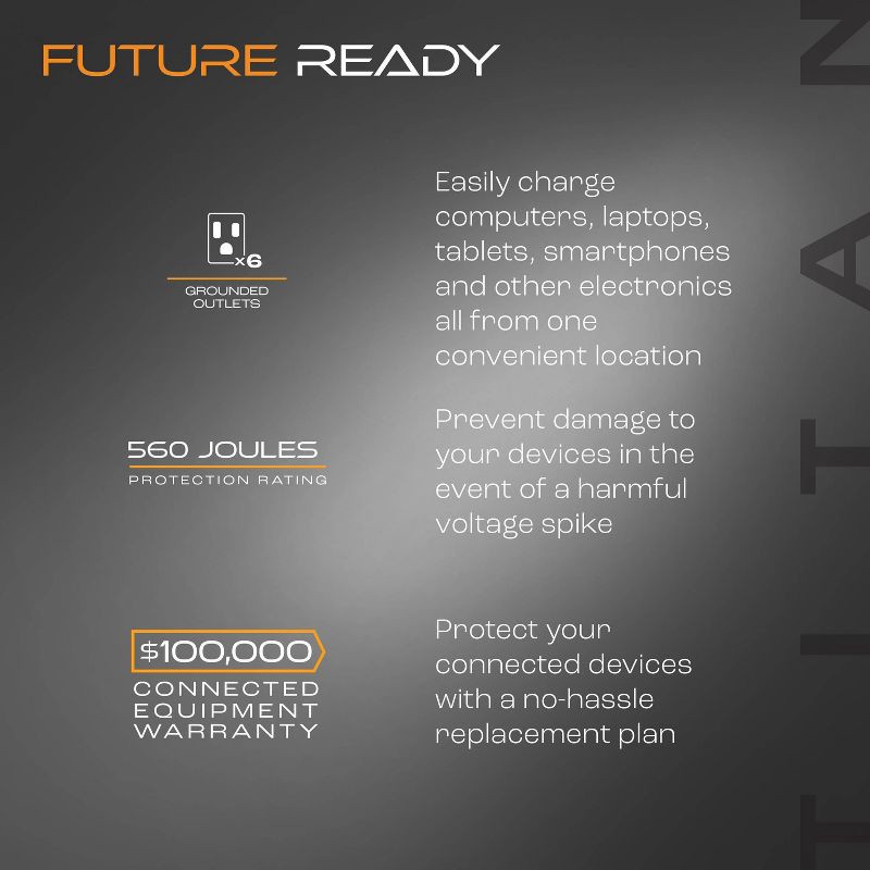 slide 4 of 8, Titan 6-Outlet Surge Tap 560J Multi Color LED, 1 ct