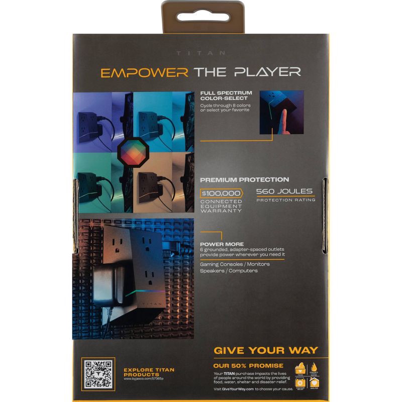 slide 5 of 8, Titan 6-Outlet Surge Tap 560J Multi Color LED, 1 ct