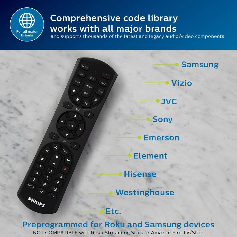 slide 5 of 7, Philips 3-Device Universal Remote Control: Infrared Home Theater Accessory, 1 ct