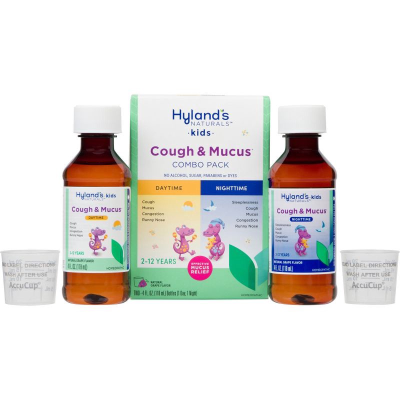slide 3 of 7, Hyland's Naturals Kids' Cough & Mucus Combo Pack Syrup - Grape - 8 fl oz, 8 fl oz