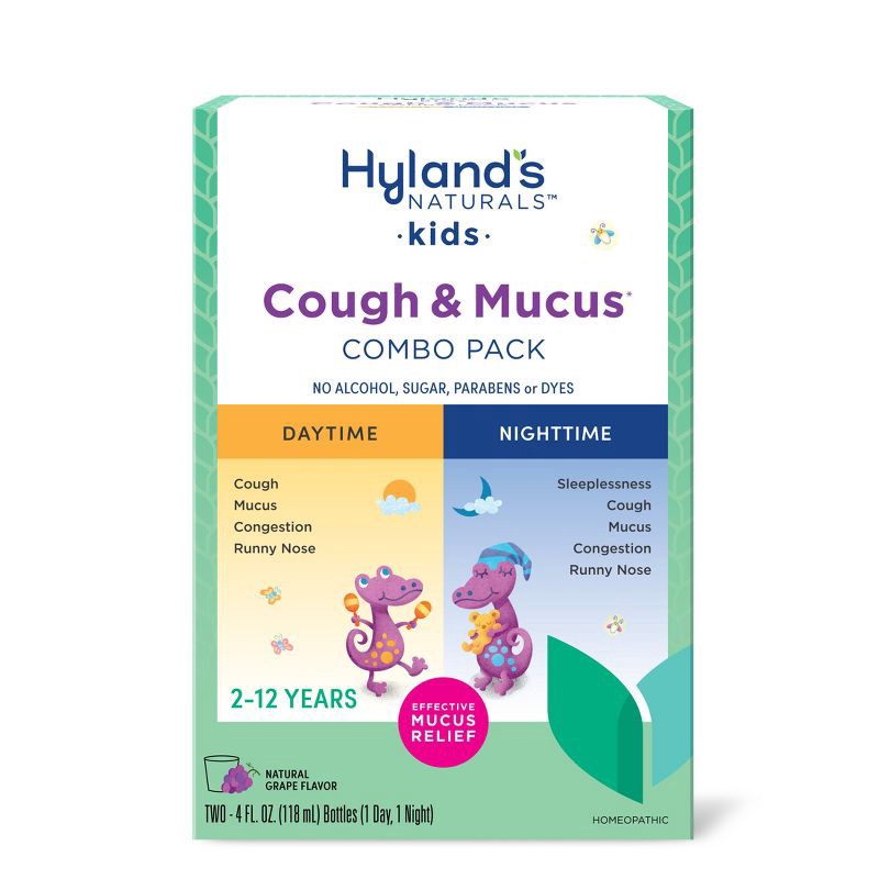 slide 1 of 7, Hyland's Naturals Kids' Cough & Mucus Combo Pack Syrup - Grape - 8 fl oz, 8 fl oz