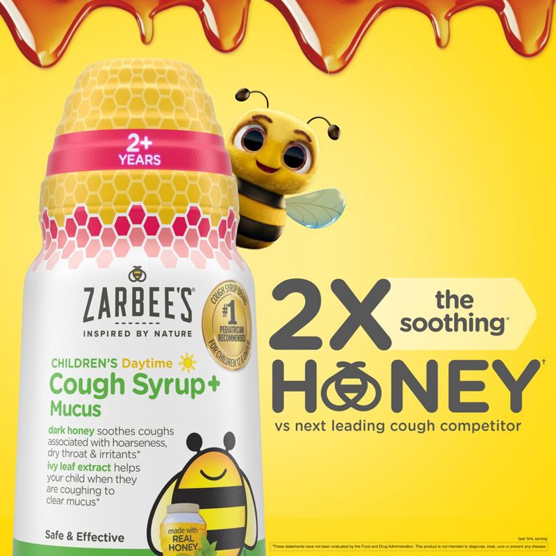 slide 3 of 12, Zarbee's Kid's Cough + Mucus Daytime with Honey, Ivy Leaf, Zinc & Elderberry - Mixed Berry - 4 fl oz, 4 fl oz