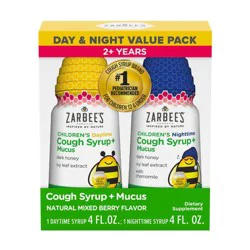 Zarbee&#x27;s Kid&#x27;s Cough + Mucus Day/Night with Honey, Ivy Leaf, Zinc &amp; Elderberry - Mixed Berry - 8 fl oz