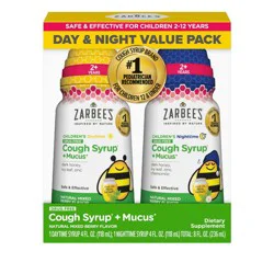 Zarbee's Kid's Cough + Mucus Day/Night with Honey, Ivy Leaf, Zinc & Elderberry: Drug-Free, 2 Pack