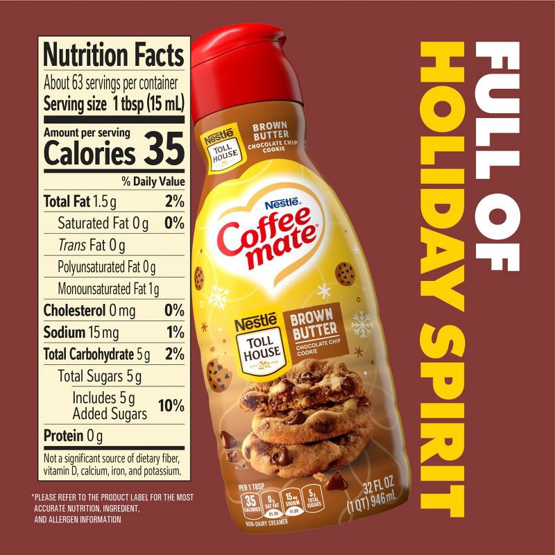 slide 6 of 7, Coffee mate Tollhouse Brown Butter Chocolate Chip Cookie Coffee Creamer - 32 fl oz, 32 fl oz