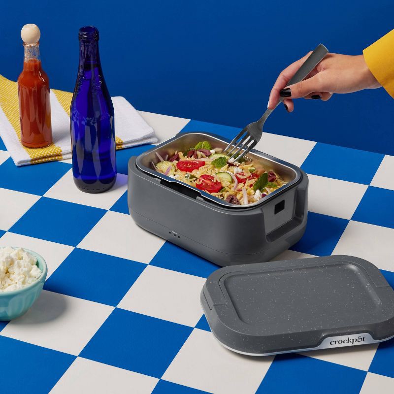 slide 7 of 8, Crock-Pot GO Portable Food Warmer, Electric Lunch Box with Detachable Cord: Stainless Steel, Dishwasher-Safe, 60W, Gray, 1 ct