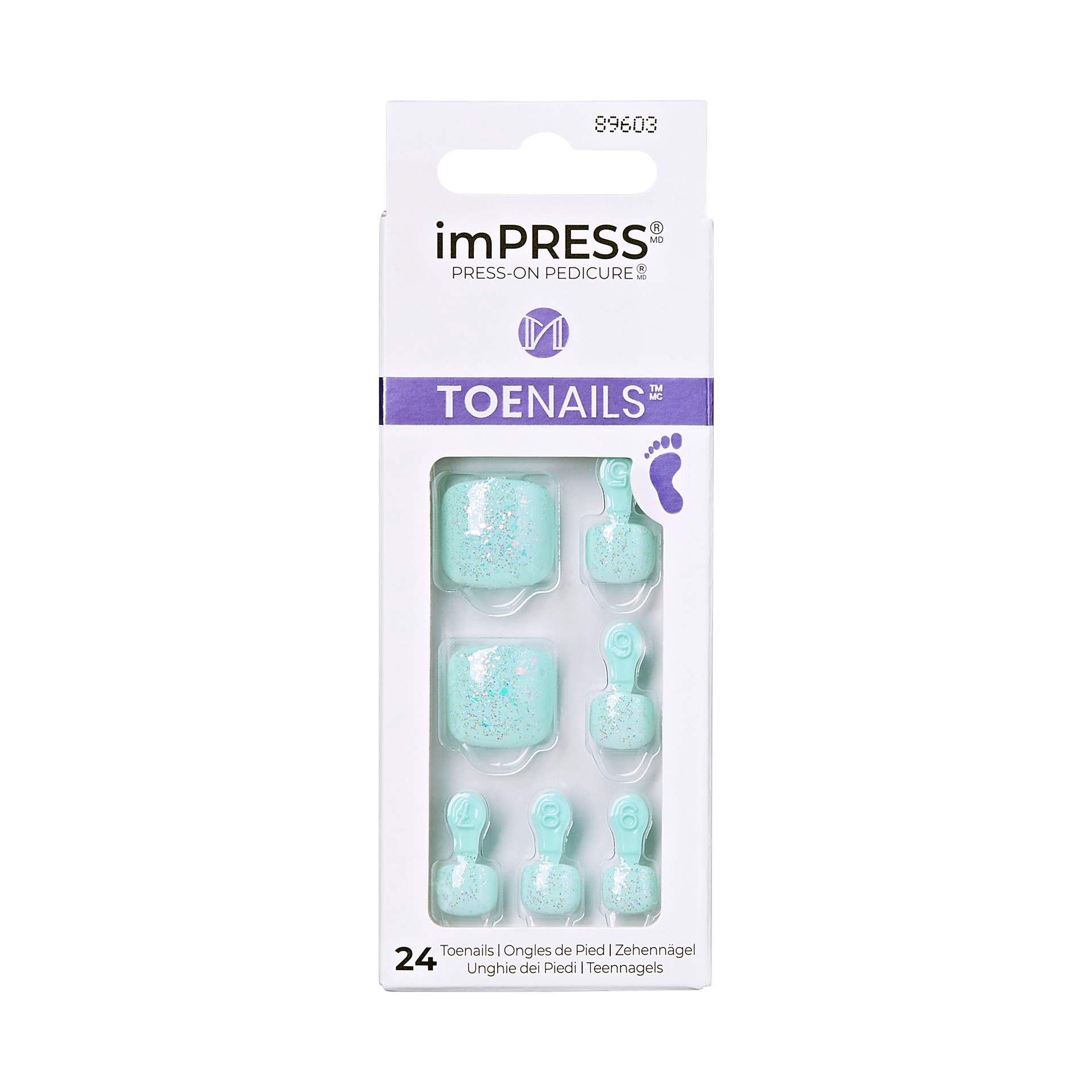 slide 1 of 5, imPRESS KISS imPRESS Square Press-On Toenails, Blue, 24 Pieces, 28 pc