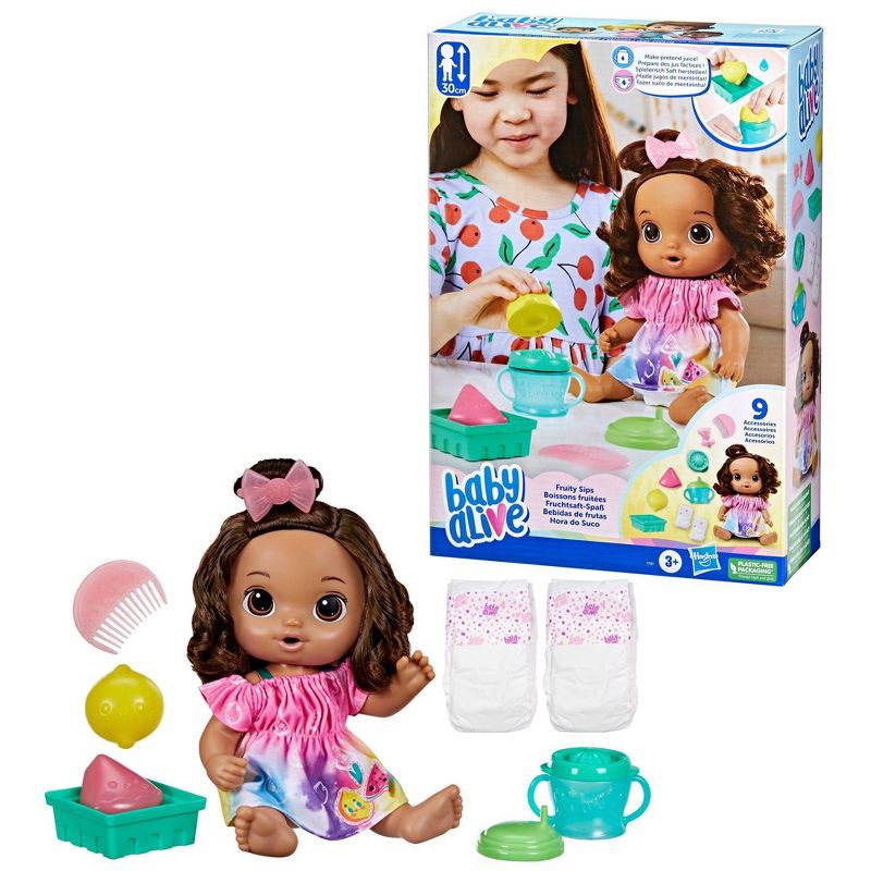 slide 2 of 8, Baby Alive Fruity Sips Baby Doll - Brown Hair/Brown Eyes, 1 ct