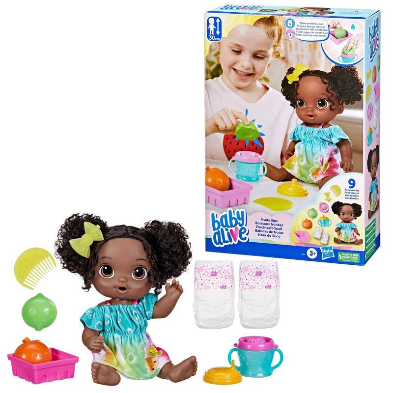 slide 2 of 6, Baby Alive Fruity Sips Baby Doll - Black Hair/Brown Eyes, 1 ct