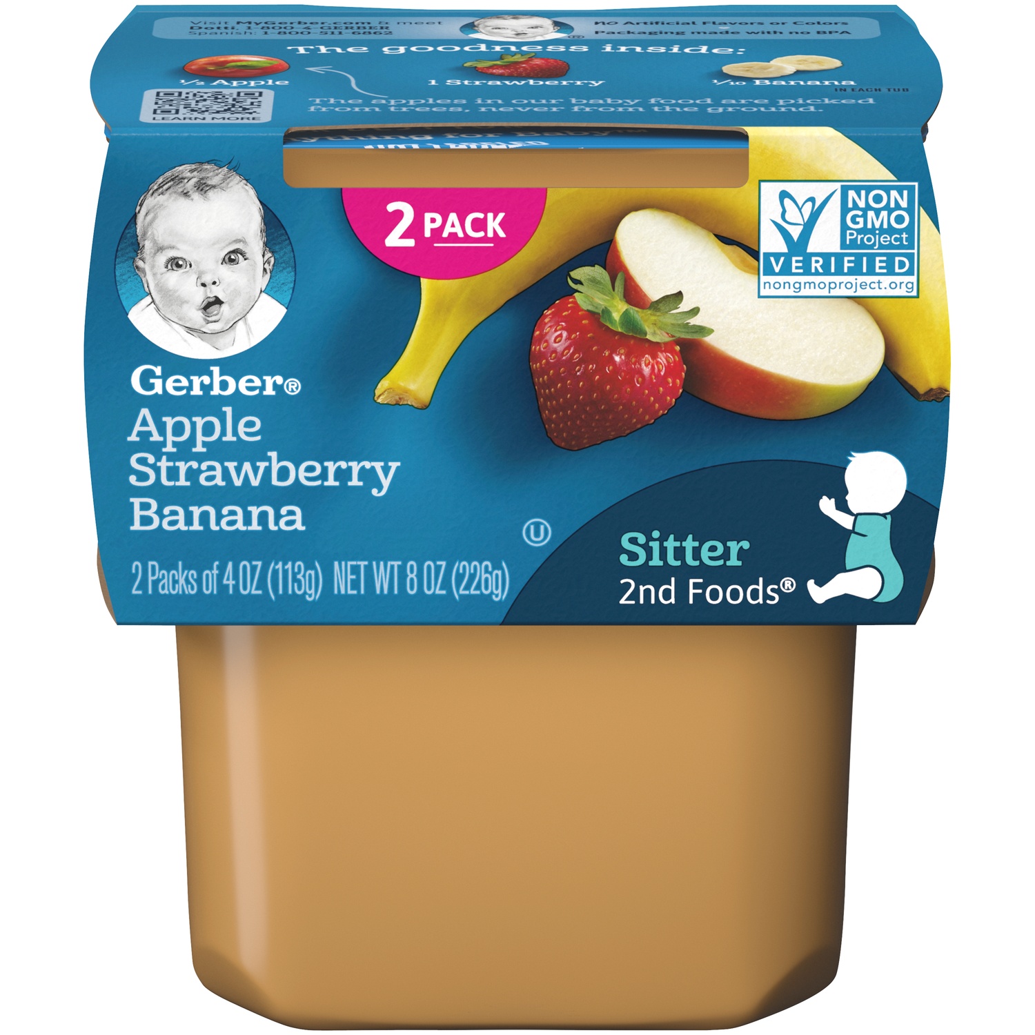 slide 2 of 9, Gerber 2nd Sitter Foods Apple Strawberry Banana Baby Food, 2 ct; 4 oz