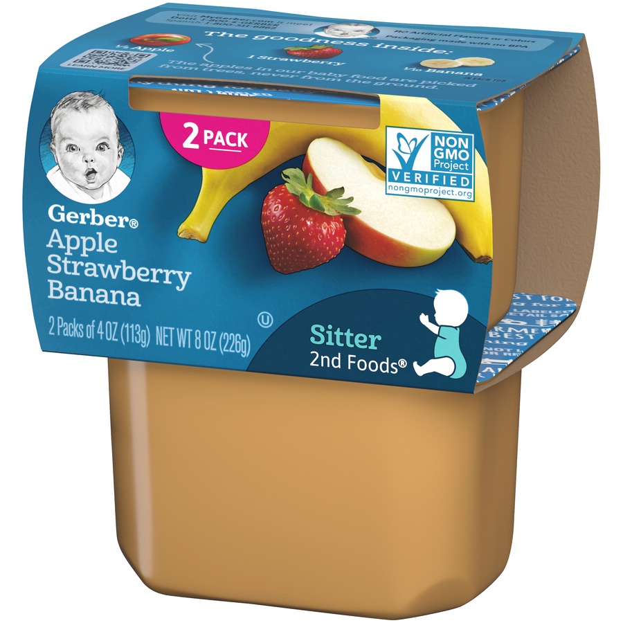 slide 4 of 9, Gerber 2nd Sitter Foods Apple Strawberry Banana Baby Food, 2 ct; 4 oz