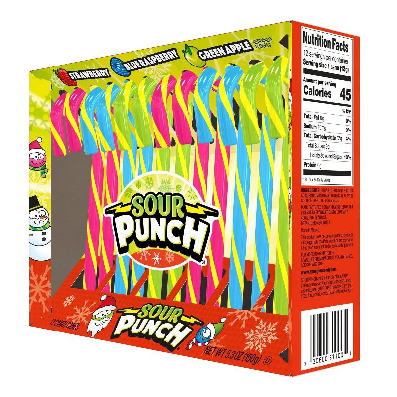 slide 3 of 6, Sour Punch Christmas Candy Canes Box - 5.3oz, 5.3 oz