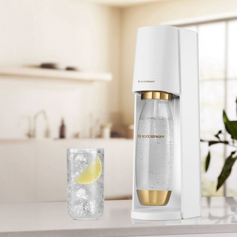 slide 2 of 10, SodaStream Terra Sparkling Water Maker with CO2 and Carbonating Bottle White/Gold: Soda Streamer Machine, 1 ct