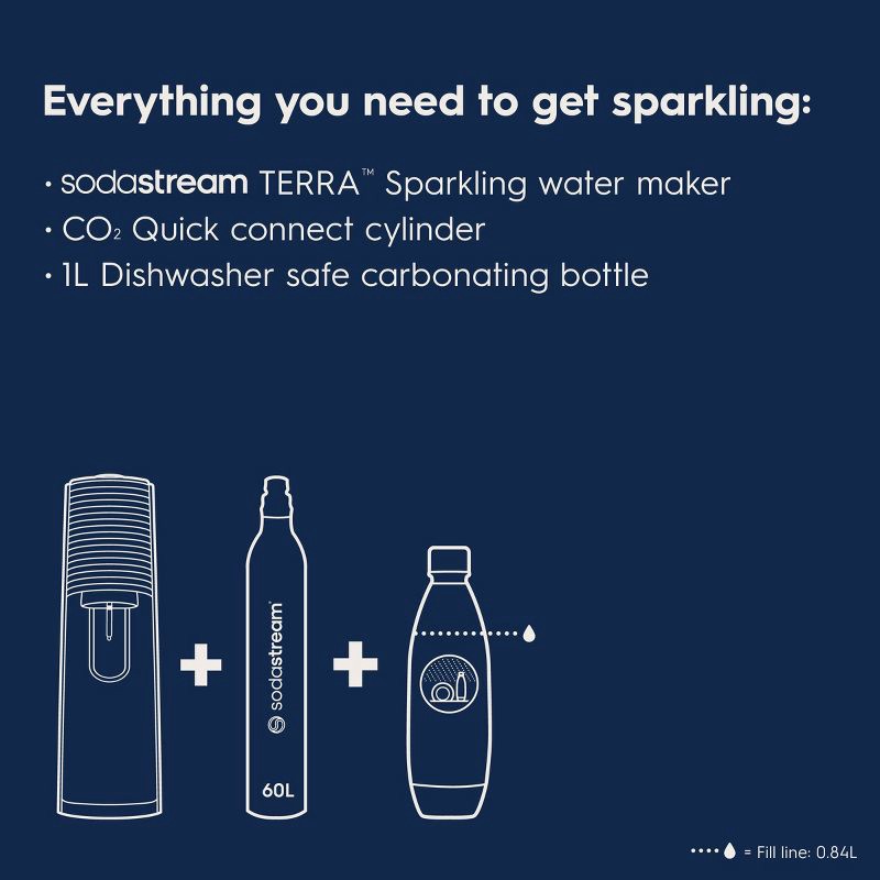 slide 7 of 10, SodaStream Terra Sparkling Water Maker with CO2 and Carbonating Bottle White/Gold: Soda Streamer Machine, 1 ct