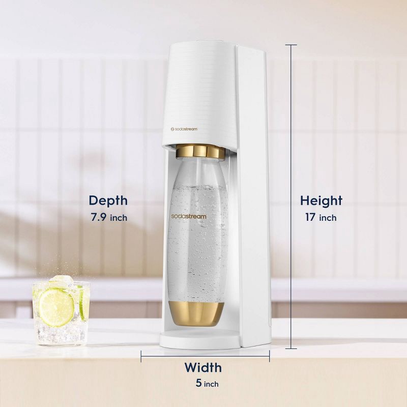 slide 10 of 10, SodaStream Terra Sparkling Water Maker with CO2 and Carbonating Bottle White/Gold: Soda Streamer Machine, 1 ct