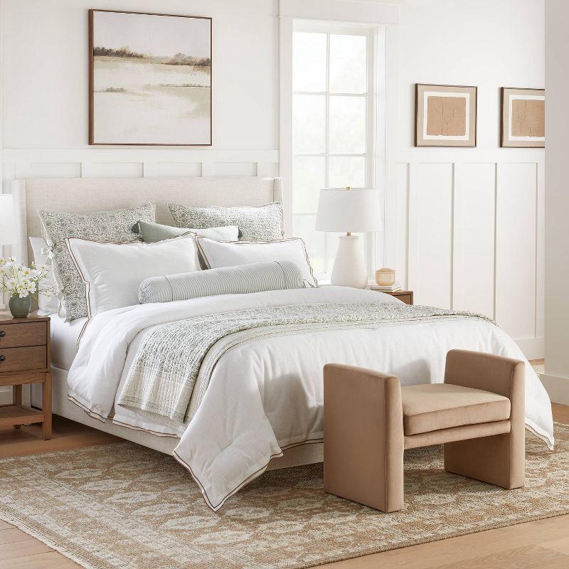 slide 2 of 7, Threshold designed w/Studio McGee King Double Flange Merrow Stitch Comforter & Sham Set White/Camel - Threshold™ designed with Studio McGee, 1 ct