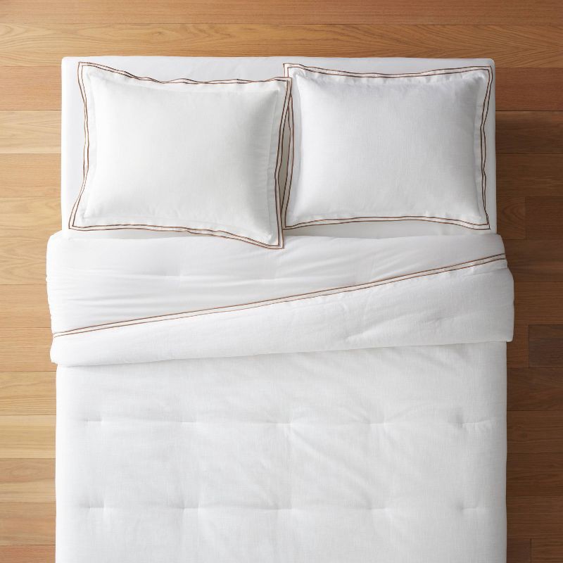 slide 3 of 7, Threshold designed w/Studio McGee King Double Flange Merrow Stitch Comforter & Sham Set White/Camel - Threshold™ designed with Studio McGee, 1 ct
