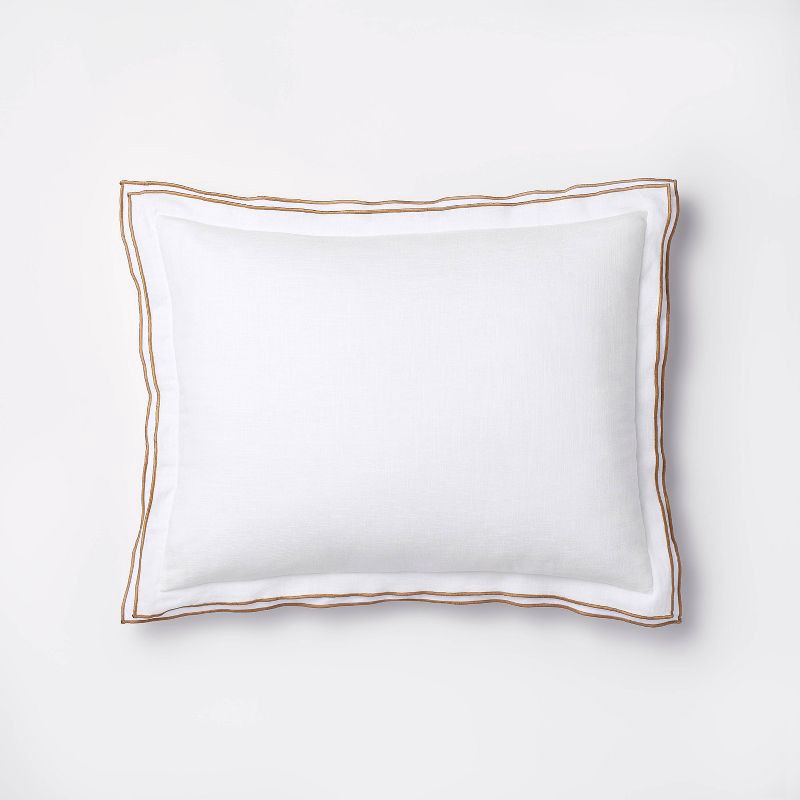 slide 4 of 7, Threshold designed w/Studio McGee King Double Flange Merrow Stitch Comforter & Sham Set White/Camel - Threshold™ designed with Studio McGee, 1 ct