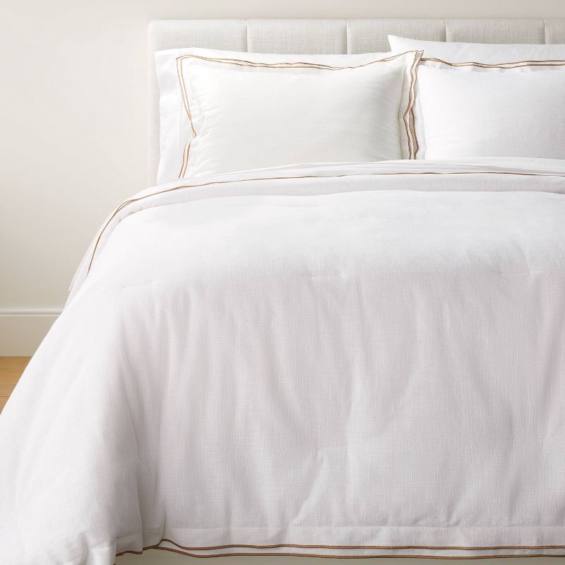 slide 1 of 7, Threshold designed w/Studio McGee King Double Flange Merrow Stitch Comforter & Sham Set White/Camel - Threshold™ designed with Studio McGee, 1 ct