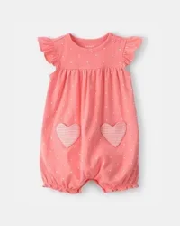 Carter's Baby Girl Heart Pocket Short-Sleeve Romper - Pink, 9M