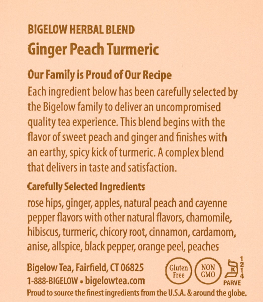 slide 8 of 9, Bigelow Caffeine Free Ginger Peach Turmeric Herbal Tea 18 Tea Bags, 18 ct