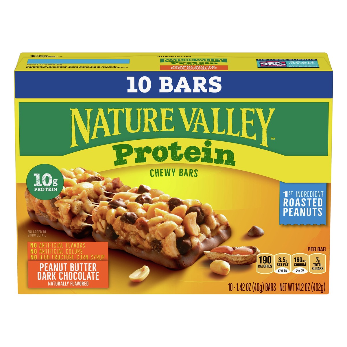 slide 1 of 10, Nature Valley Chewy Granola Bar Protein, Peanut Butter Dark Chocolate, 10 ct; 14.2 oz