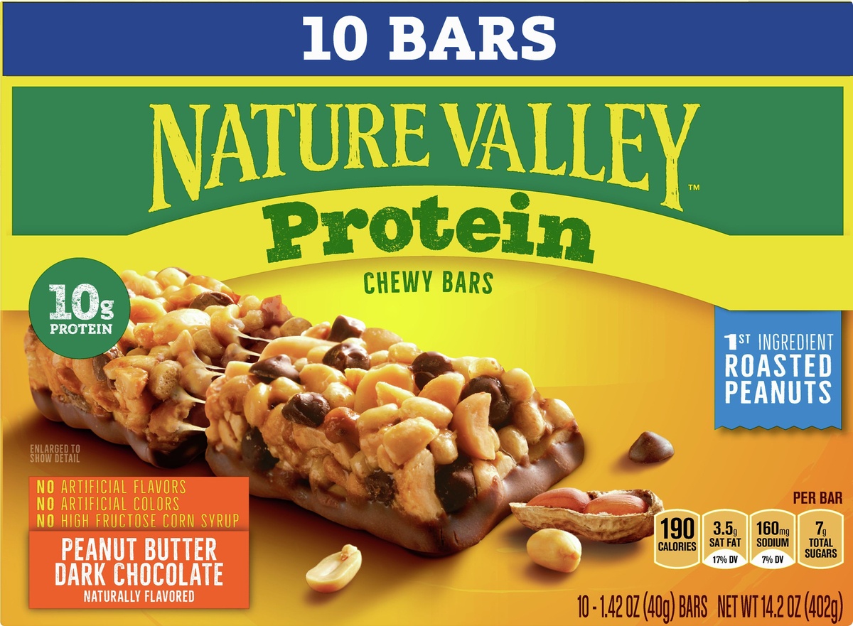slide 9 of 10, Nature Valley Chewy Granola Bar Protein, Peanut Butter Dark Chocolate, 10 ct; 14.2 oz