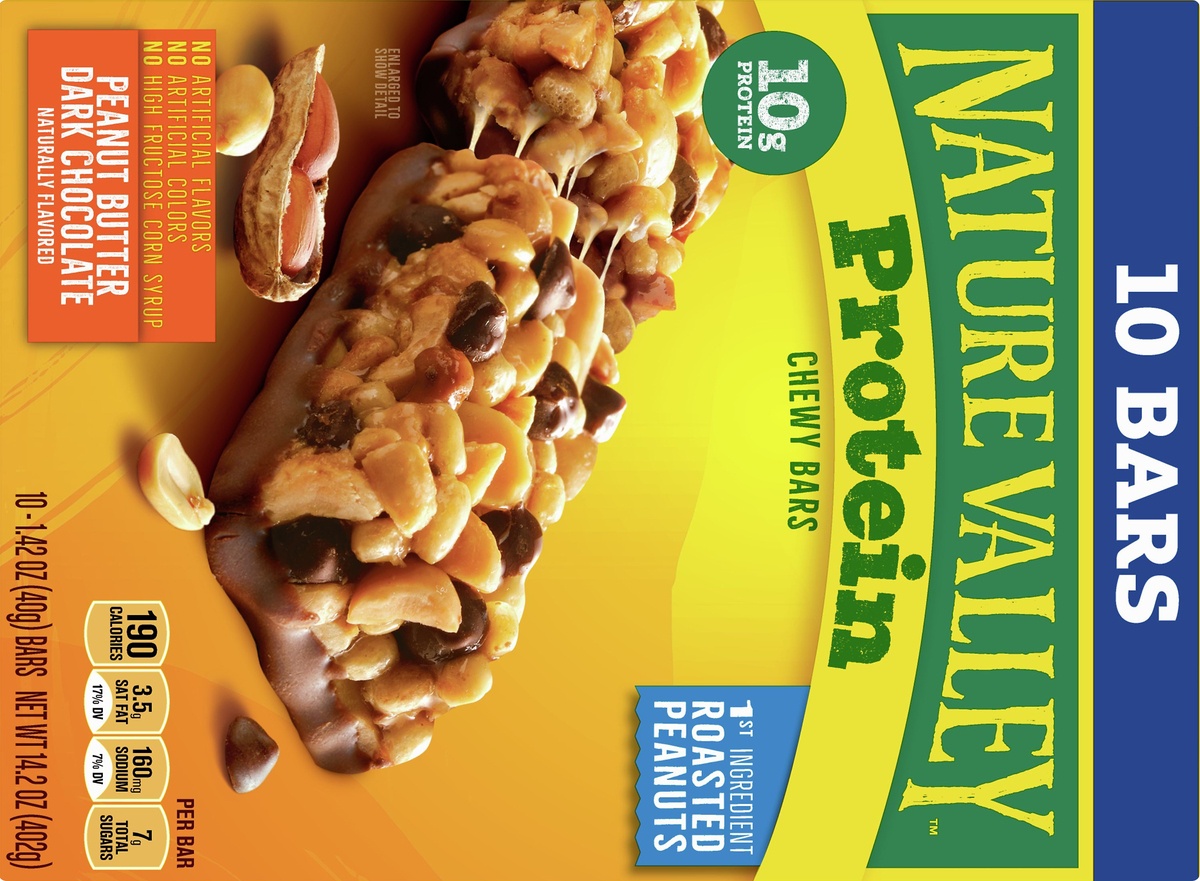 slide 10 of 10, Nature Valley Chewy Granola Bar Protein, Peanut Butter Dark Chocolate, 10 ct; 14.2 oz