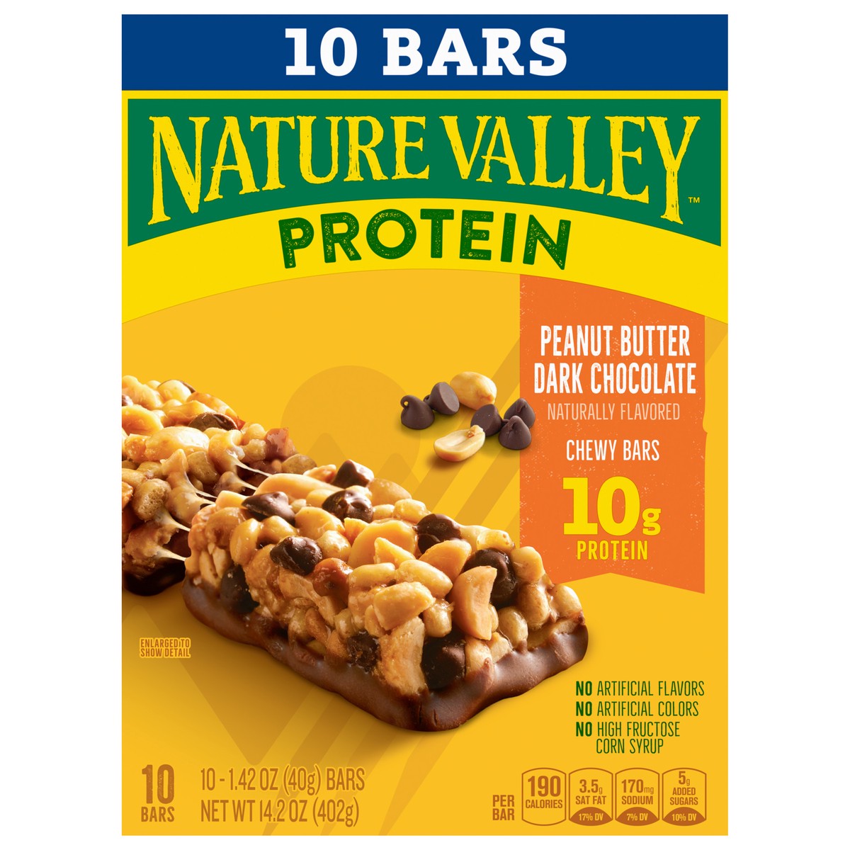 slide 1 of 1, Nature Valley Chewy Protein Granola Bars, Peanut Butter Dark Chocolate, 10 Bars, 14.2 OZ, 10 ct