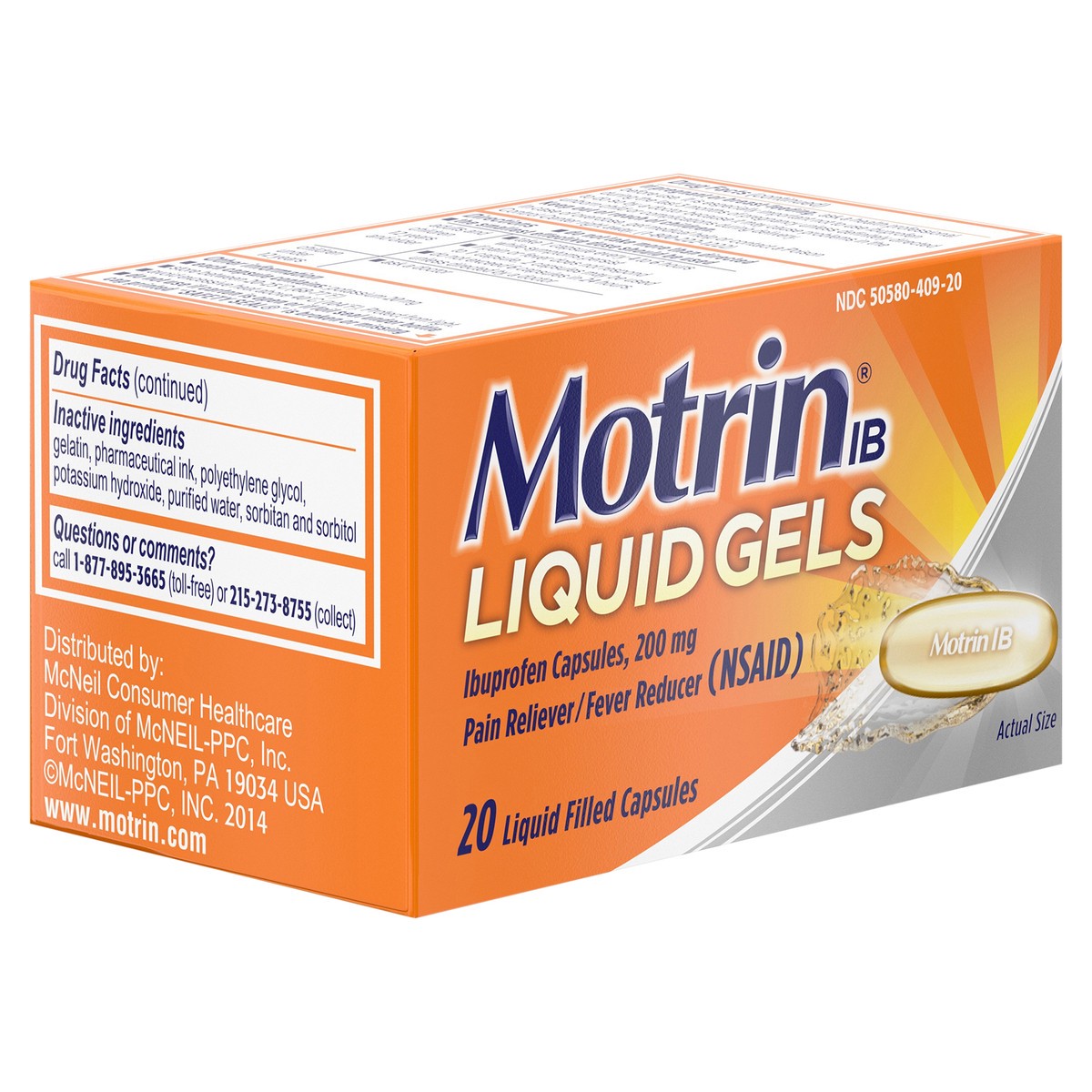 slide 2 of 7, Motrin IB Liquid Gels, Ibuprofen 200 mg, Pain Reliever & Fever Reducer Minor Arthritis Pain, Muscular Aches, Headache, Menstrual Cramps & Backache, NSAID, 20 Ct, 20 ct